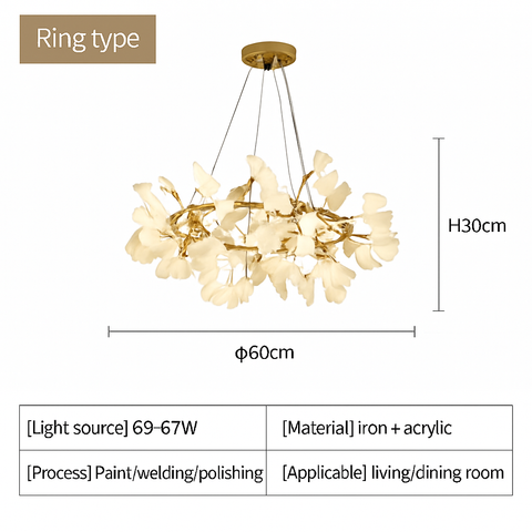 Ginkgo Leaf LED Chandelier with Sculptural Branch Silhouette
