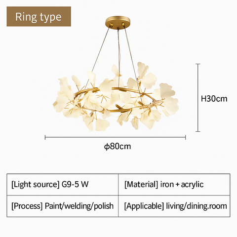 Ginkgo Leaf LED Chandelier with Sculptural Branch Silhouette