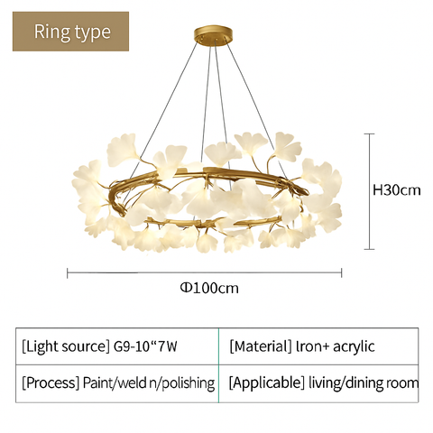 Ginkgo Leaf LED Chandelier with Sculptural Branch Silhouette