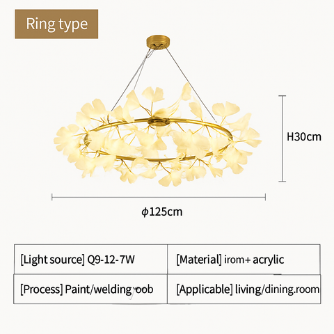 Ginkgo Leaf LED Chandelier with Sculptural Branch Silhouette