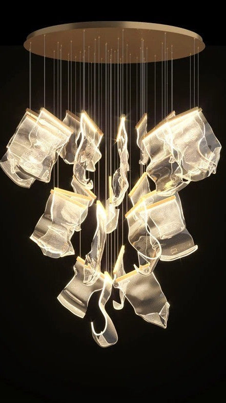 Sculptural LED Chandelier with Acrylic Panels for Living and Dining Rooms