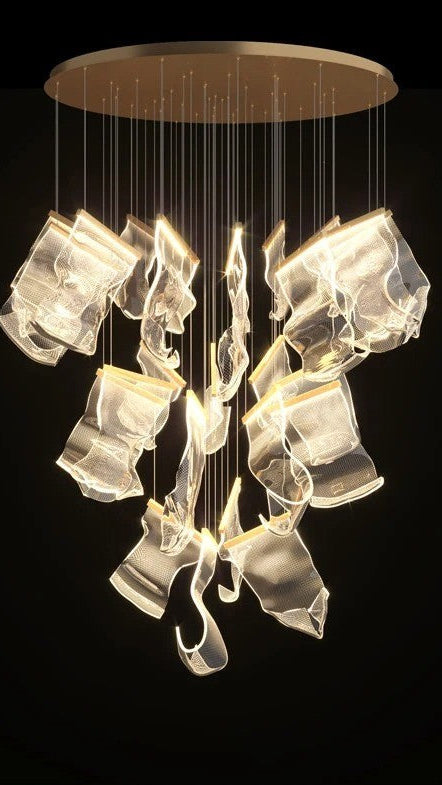 Sculptural LED Chandelier with Acrylic Panels for Living and Dining Rooms
