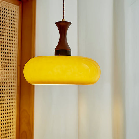Glass Dome Pendant Light with Wood Accent