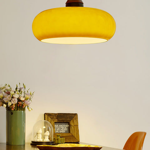 Glass Dome Pendant Light with Wood Accent