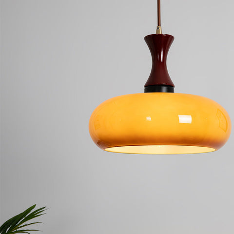 Glass Dome Pendant Light with Wood Accent
