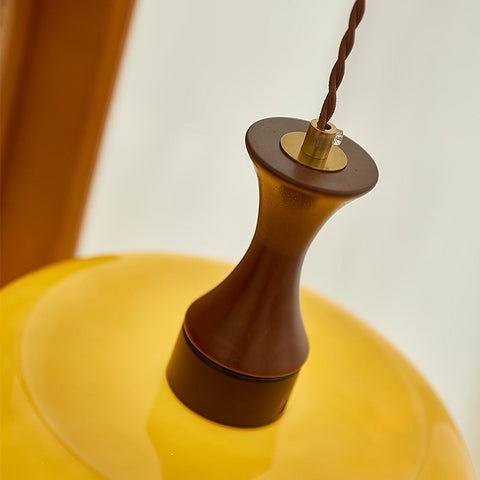 Glass Dome Pendant Light with Wood Accent