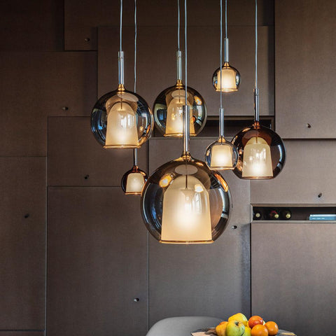 Round Glass Globe Pendant Light for Kitchen Islands and Dining Rooms