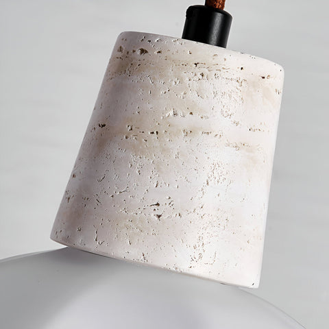 Pendant Light with Flower Glass Shade and Travertine Collar