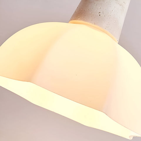 Pendant Light with Flower Glass Shade and Travertine Collar