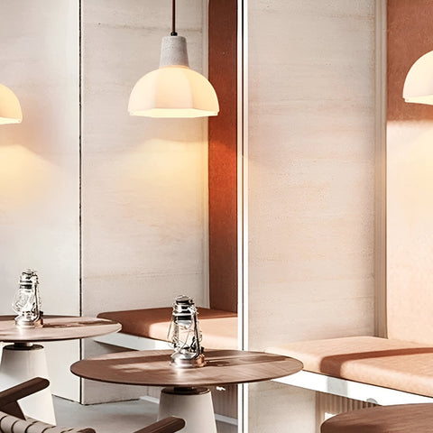 Pendant Light with Flower Glass Shade and Travertine Collar