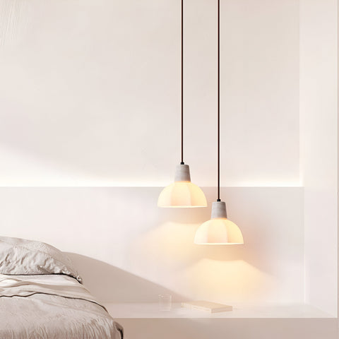 Pendant Light with Flower Glass Shade and Travertine Collar