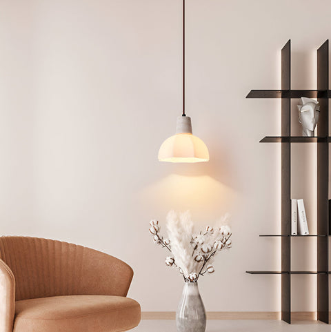 Pendant Light with Flower Glass Shade and Travertine Collar