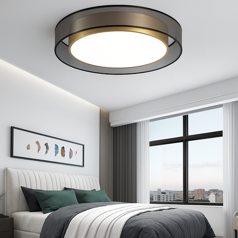Gold Disc LED Flush Mount Ceiling Light with Layered Design