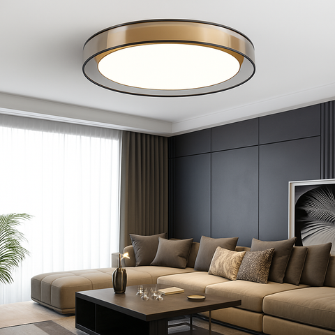 Gold Disc LED Flush Mount Ceiling Light with Layered Design