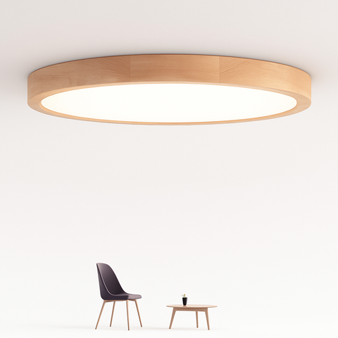 Round Wood LED Ceiling Light for Living and Dining Room Lighting