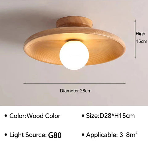 Round Wood Ceiling Light with Exposed Globe for Warm Interiors