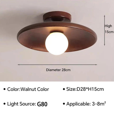 Round Wood Ceiling Light with Exposed Globe for Warm Interiors