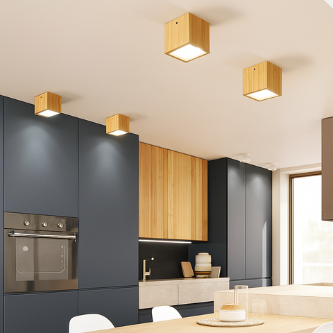 Wooden Cube LED Ceiling Light for Compact Surface-Mounted Lighting
