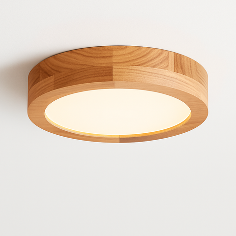 Round Wood LED Flush Mount Ceiling Light for Warm Interiors
