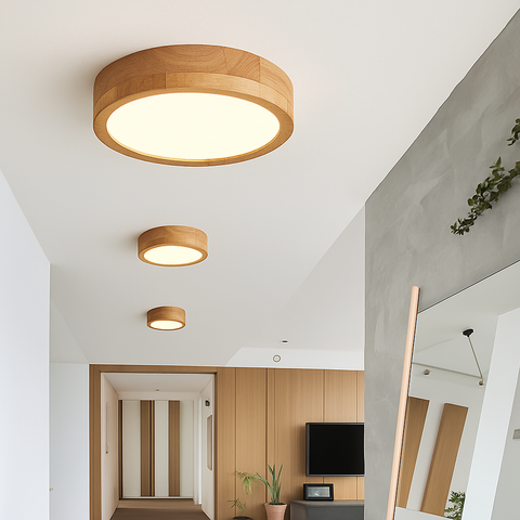 Round Wood LED Flush Mount Ceiling Light for Warm Interiors