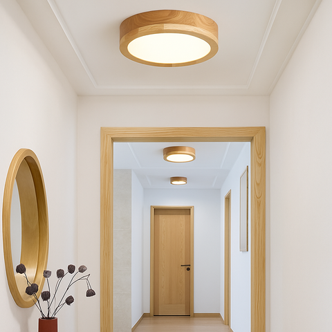 Round Wood LED Flush Mount Ceiling Light for Warm Interiors