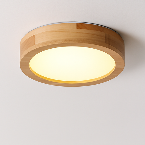 Round Wood LED Flush Mount Ceiling Light for Warm Interiors