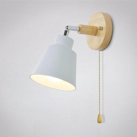 Adjustable Wooden and Metal Wall Lamp with E27 Socket and Pull Chain Switch