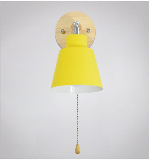 Adjustable Wooden and Metal Wall Lamp with E27 Socket and Pull Chain Switch