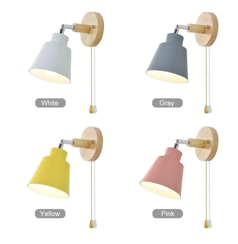 Adjustable Wooden and Metal Wall Lamp with E27 Socket and Pull Chain Switch