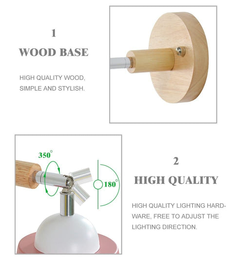 Adjustable Wooden and Metal Wall Lamp with E27 Socket and Pull Chain Switch