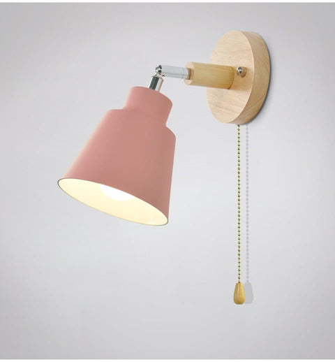 Adjustable Wooden and Metal Wall Lamp with E27 Socket and Pull Chain Switch