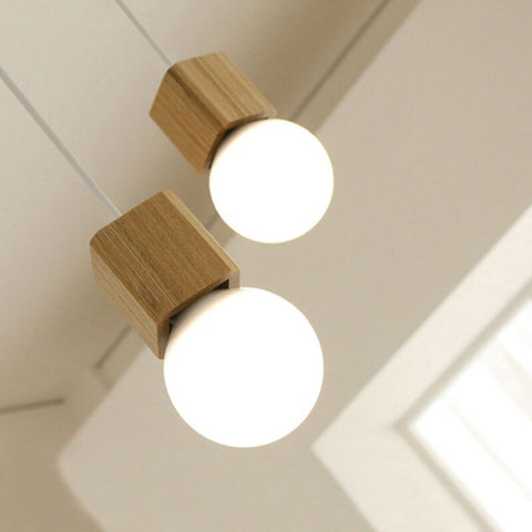 Cubic Wood Pendant Light with Opal Glass Globe for Interiors