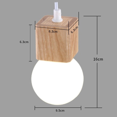 Cubic Wood Pendant Light with Opal Glass Globe for Interiors