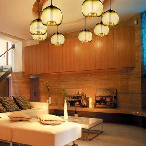 Tinted Glass Globe Pendant Light with Minimalist Metal Frame