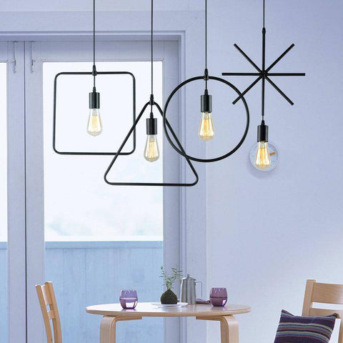 Geometric Metal Pendant Light with Open Frames for Dining Areas
