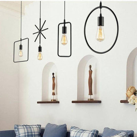 Geometric Metal Pendant Light with Open Frames for Dining Areas