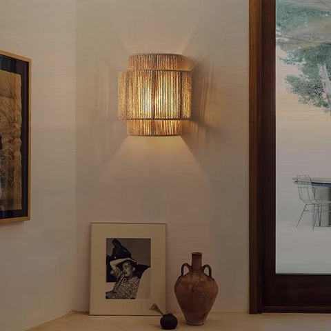 Handwoven Rattan Wall Light for Bedrooms and Natural Ambient Lighting