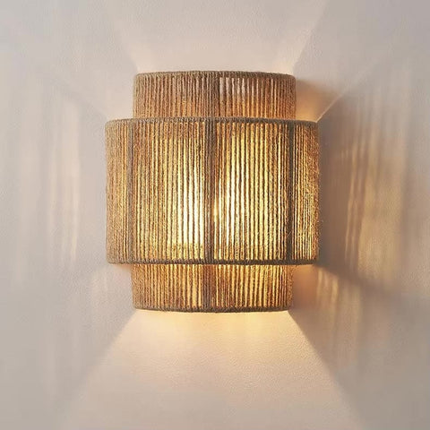 Handwoven Rattan Wall Light for Bedrooms and Natural Ambient Lighting
