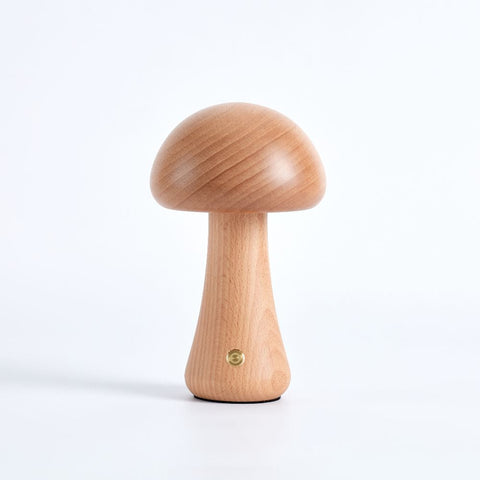 Rechargeable Wooden Mushroom Table Lamp for Soft Bedside Lighting