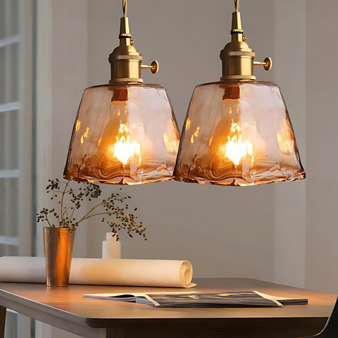 Retro Glass Pendant Light with Adjustable Hanging Height