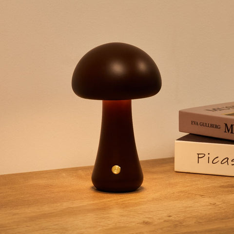 Rechargeable Wooden Mushroom Table Lamp for Soft Bedside Lighting