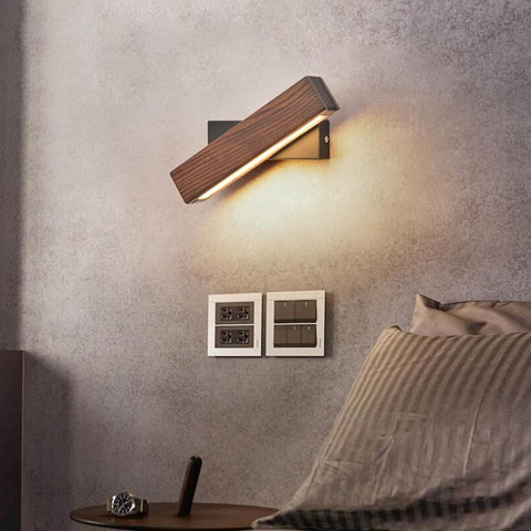 Rotatable Wooden LED Wall Lamp with Metal Mount and Adjustable Light Direction