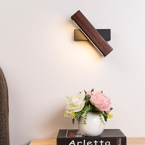 Rotatable Wooden LED Wall Lamp with Metal Mount and Adjustable Light Direction