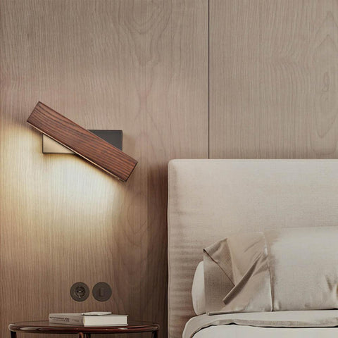 Rotatable Wooden LED Wall Lamp with Metal Mount and Adjustable Light Direction