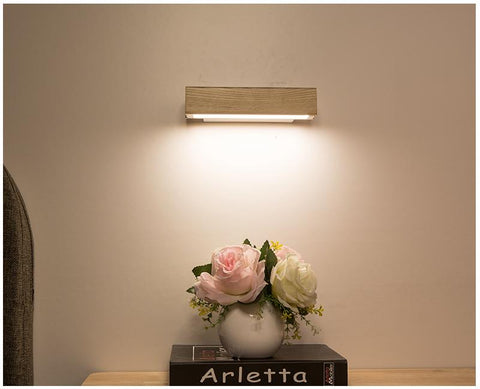 Rotatable Wooden LED Wall Lamp with Metal Mount and Adjustable Light Direction