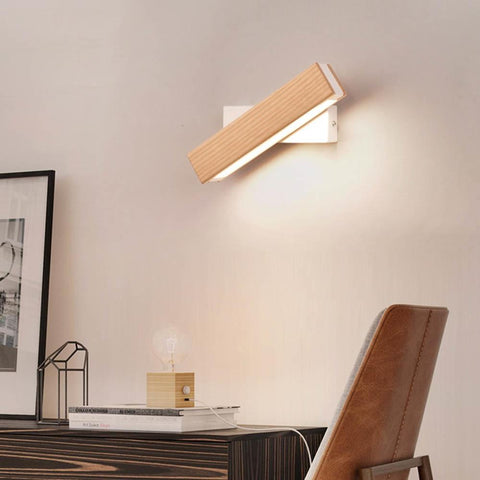 Rotatable Wooden LED Wall Lamp with Metal Mount and Adjustable Light Direction