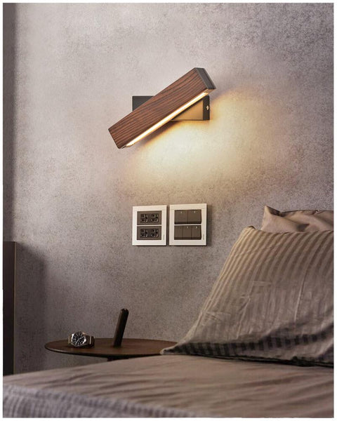 Rotatable Wooden LED Wall Lamp with Metal Mount and Adjustable Light Direction