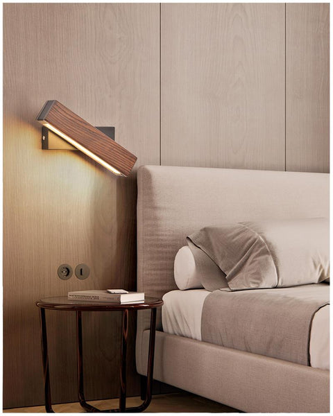 Rotatable Wooden LED Wall Lamp with Metal Mount and Adjustable Light Direction