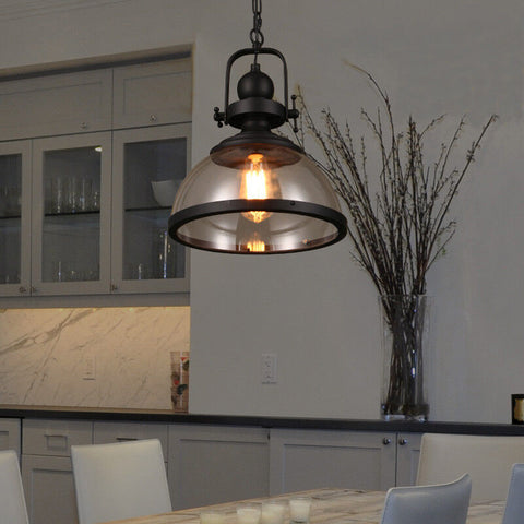 Industrial Glass Pendant Light with Metal Bowl Frame — product view