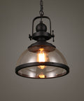Industrial Glass Pendant Light with Metal Bowl Frame — product view